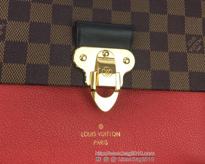 路易威登LV 頂級原單 N40110紅 SAINT PLACIDE手袋 Damier Ebène帆布 搭配小牛皮和優雅褶皺 多用手袋 肩背斜挎包  YDH2571